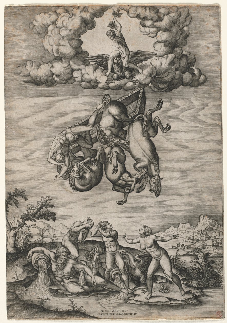 Phaetonin kukistuminen, n. 1545. tekijältä Nicolas Beatrizet