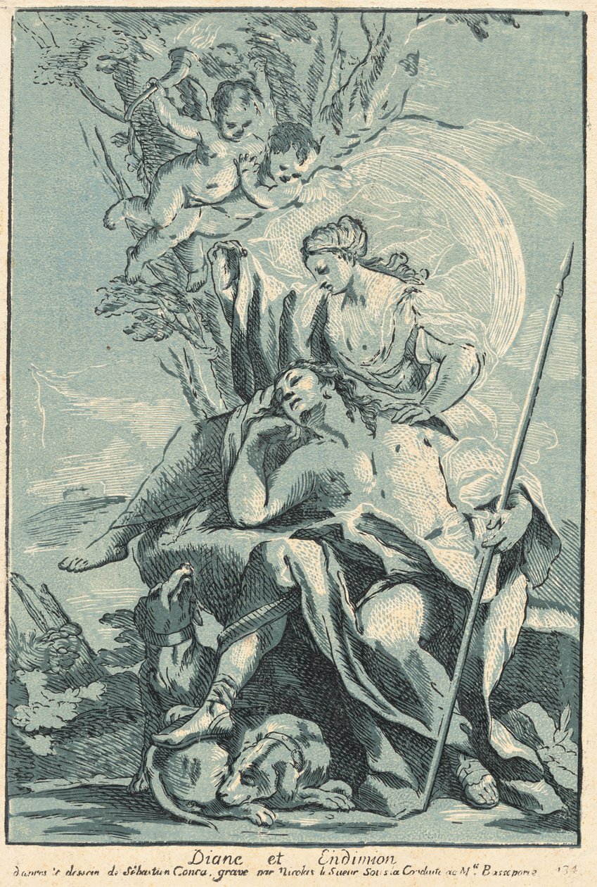 Diana ja Endymion tekijältä Nicolas Le Sueur after Sebastiano Conca