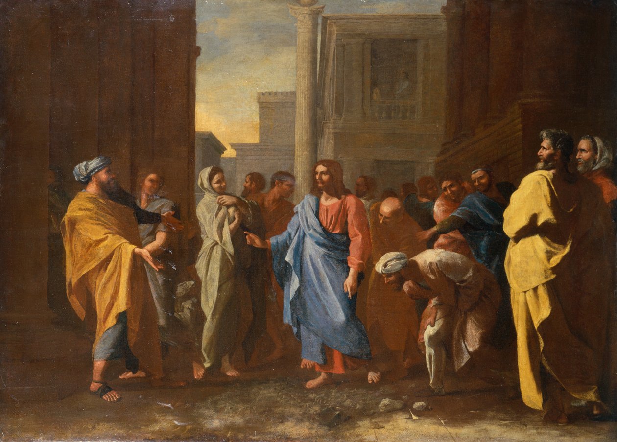 Kristus ja avionrikkojanainen (öljy) tekijältä Nicolas Poussin