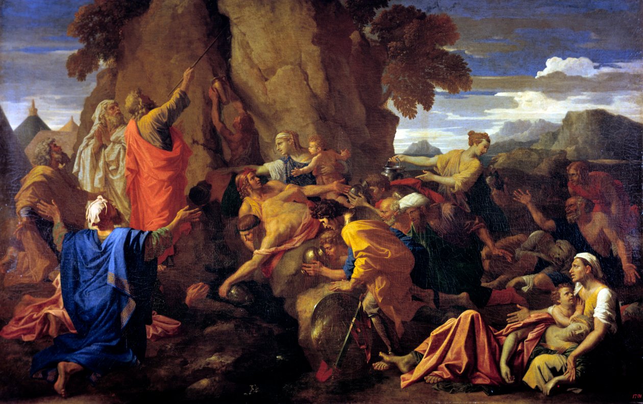 Mooses iskee kallioon, 1649 tekijältä Nicolas Poussin
