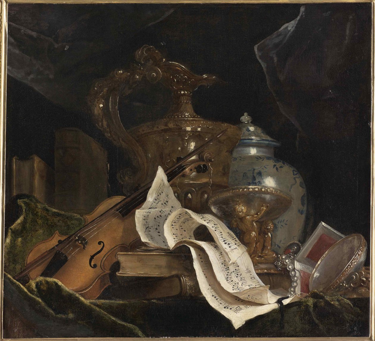 Asetelma soittimen kanssa, 1695-1700. tekijältä Nicolas de Largillière
