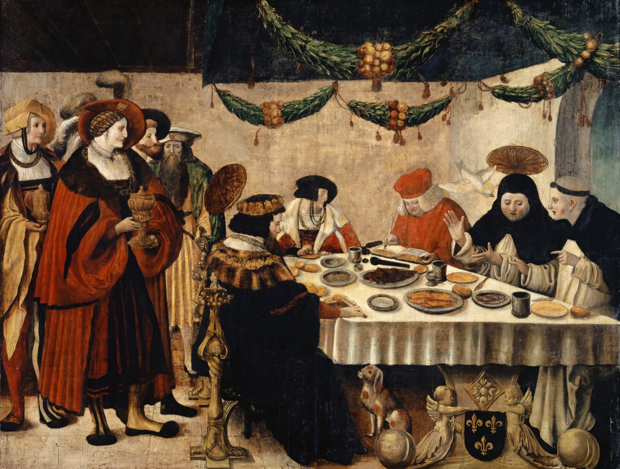 Pyhä Tuomas Akvinolainen kuningas Ludvig Pyhän pöydässä, 1516-18 tekijältä Niklaus Manuel