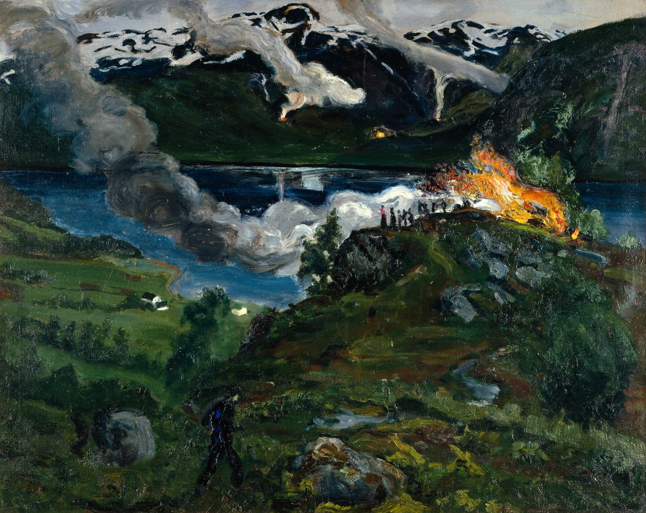 Juhannustuli Jølster-vesien äärellä tekijältä Nikolai Astrup