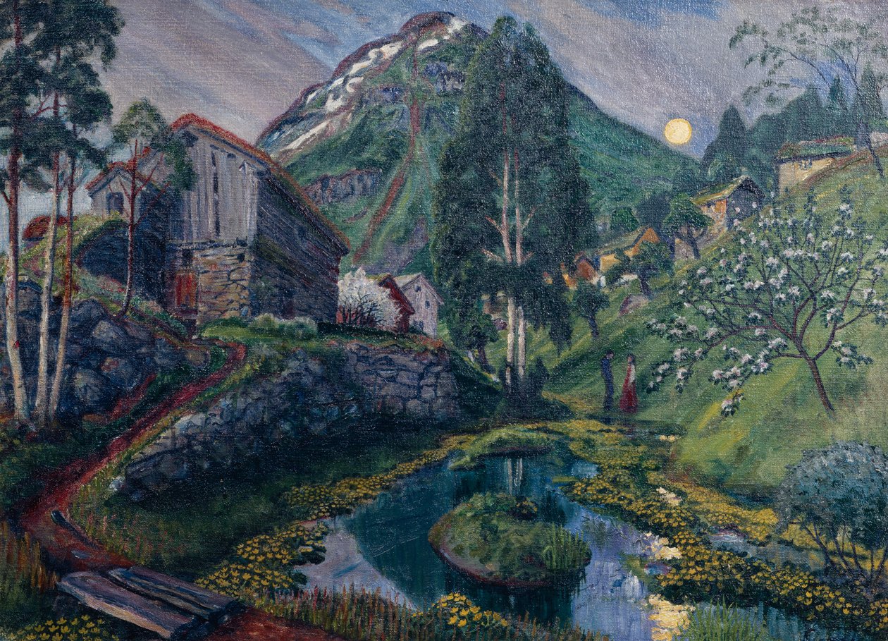 Moonlight In Dvergs Valley, noin 1915 (maalaus) tekijältä Nikolai Astrup