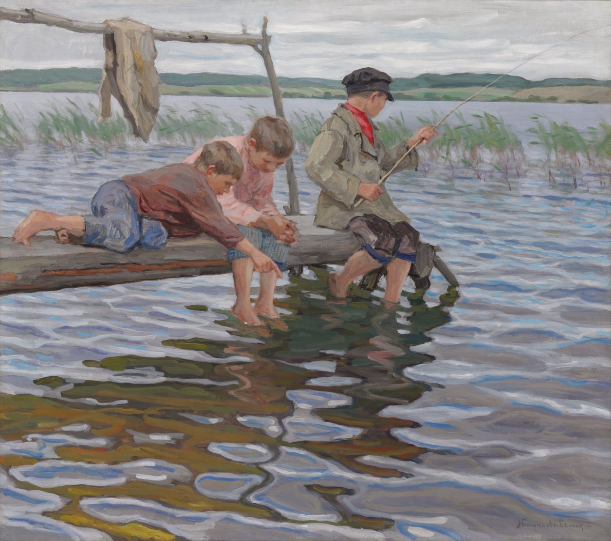 Pojat kalastamassa laiturilta tekijältä Nikolai Petrovich Bogdanov Belsky