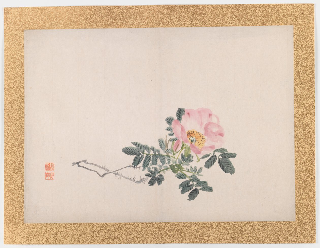 Nimetön (Pink Rose), 1855 (muste ja vaalea väri paperille) tekijältä Nishiyama Hoen