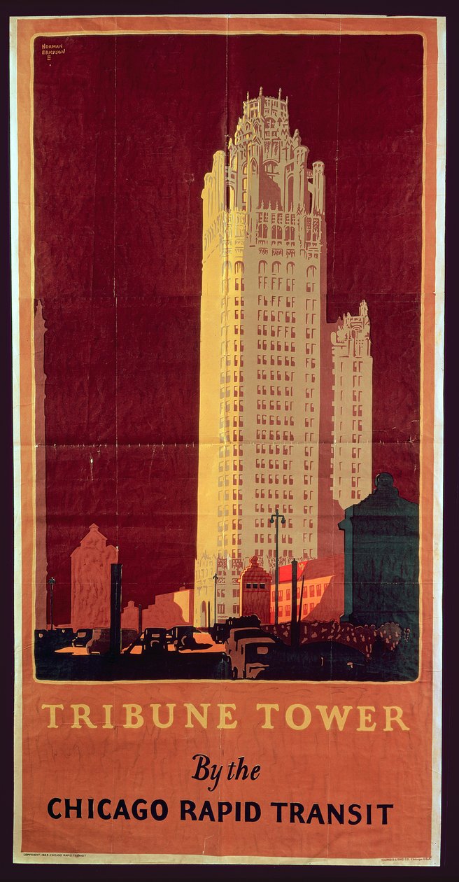 Tribune Tower, julkaisija Chicago Rapid Transit Company, USA, 1925 tekijältä Norman Erickson