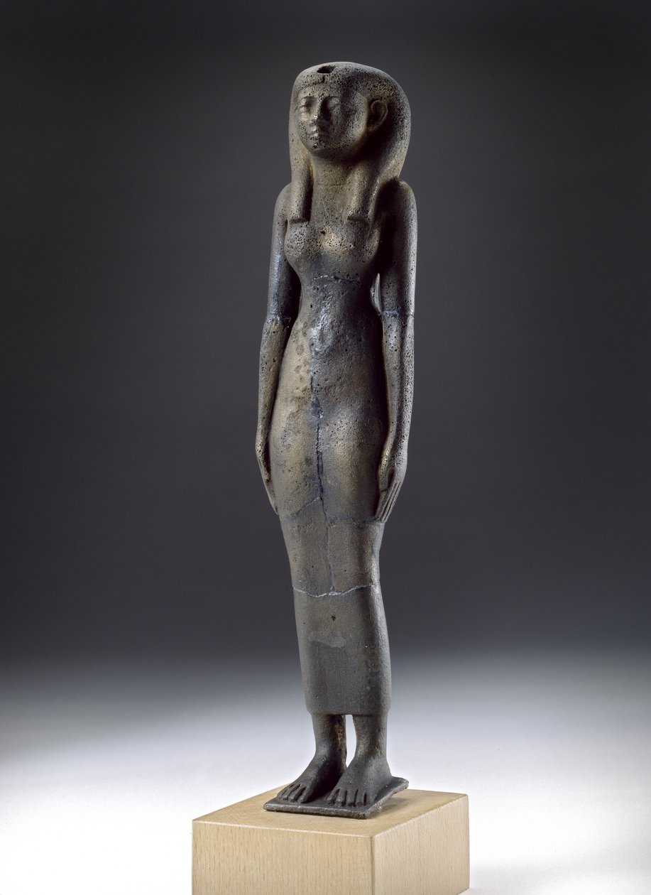 Isisin jumalatar -hahmo, Napatan-kausi, noin 900-300 eKr. (onttopronssi, puinen pohja) tekijältä Nubian