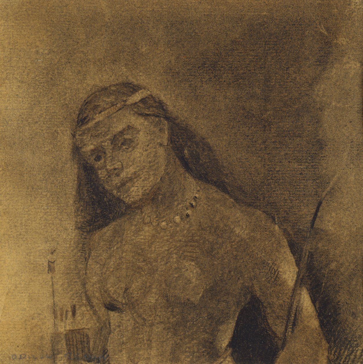 Femme Sauvage (villi nainen), n. 1885-1890 (hiili paperilla) tekijältä Odilon Redon