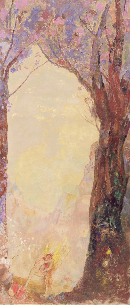 Jaakob paini enkelin kanssa, n. 1905-1910 tekijältä Odilon Redon