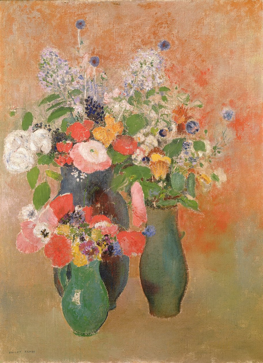 Kukkien asetelma, 1910 tekijältä Odilon Redon