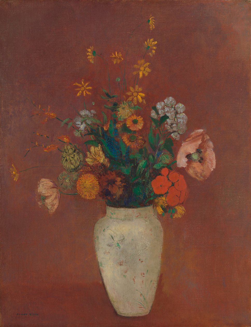 Kukkakimppu kiinalaisessa maljakossa, n. 1912-14. tekijältä Odilon Redon