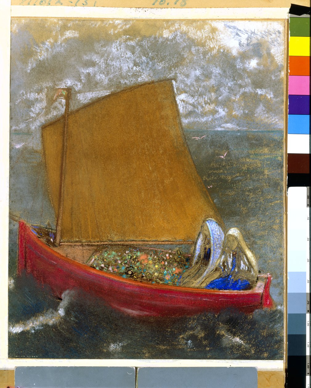 Keltainen purje, n. 1905 (pastelli paperille) tekijältä Odilon Redon