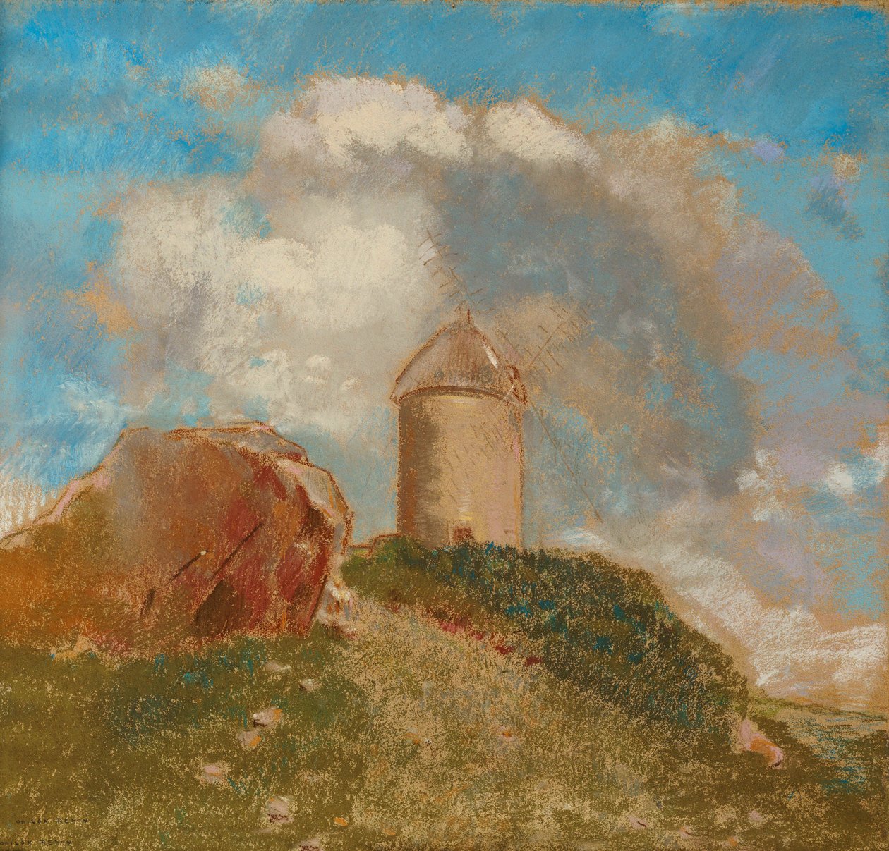 Tuulimylly, n. 1880 tekijältä Odilon Redon
