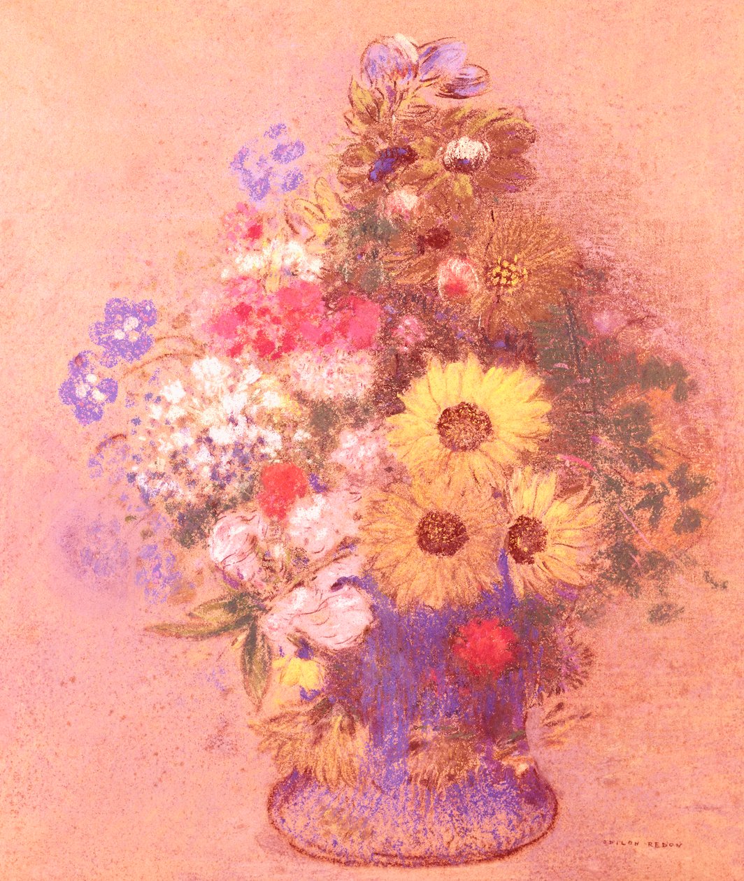Kukkamaljakko (pastelli laivalla) tekijältä Odilon Redon