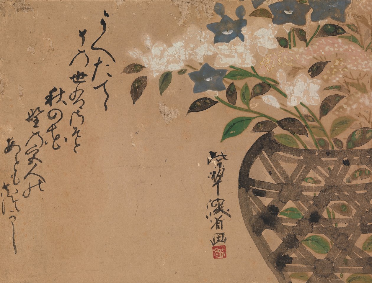 Bellflowers in Basket, 17th century. tekijältä Ogata Kenzan