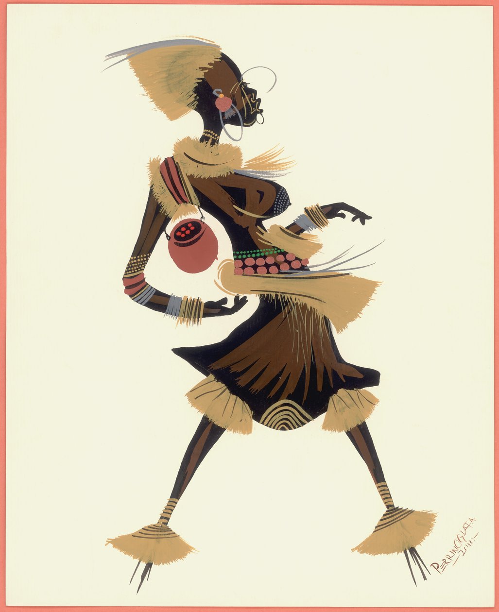 Water Pot Woman, 2010 (öljy paperille) tekijältä Oglafa Ebitari Perrin