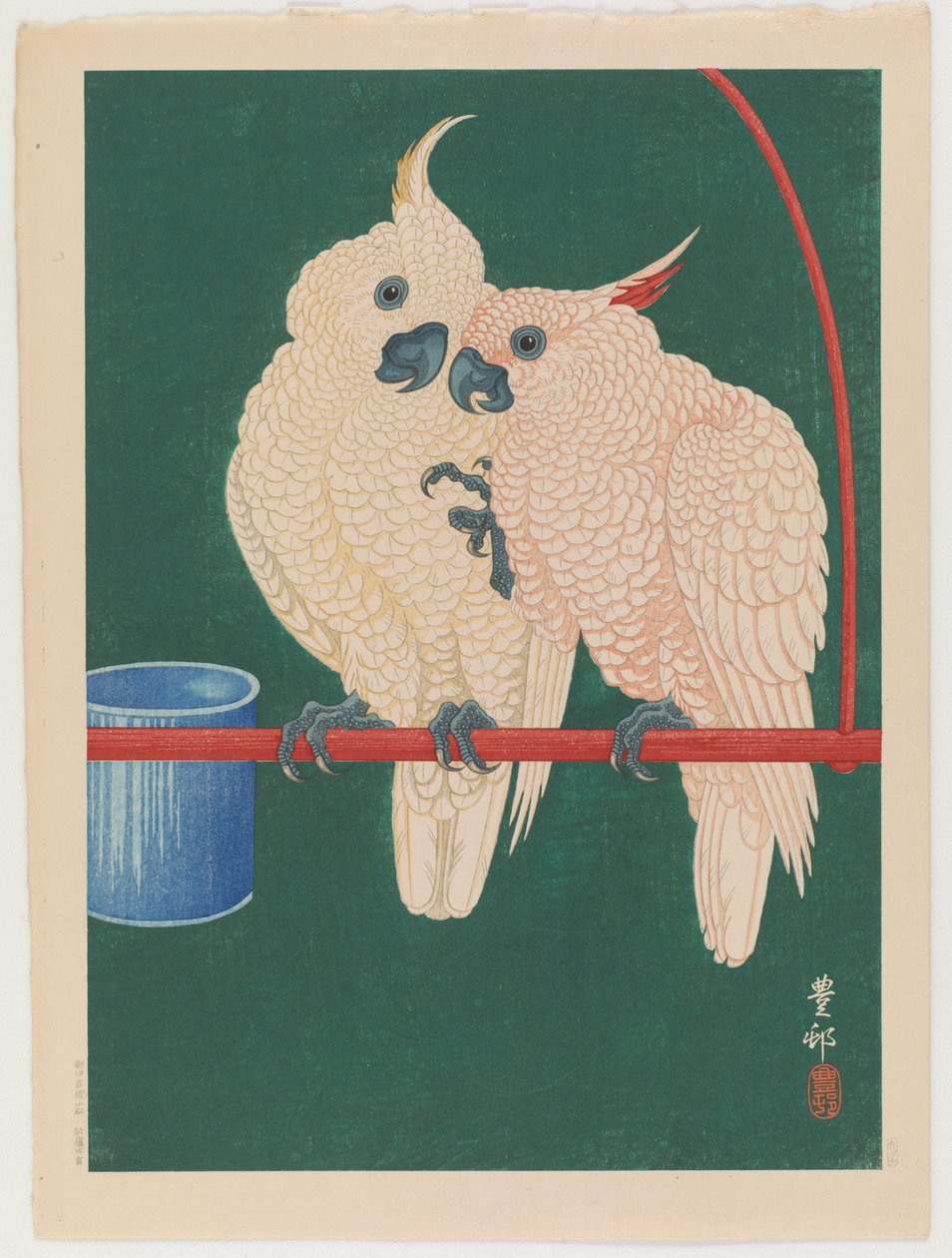 Pari valkoista kakadua, n. 1930 (värillinen puupainatus) tekijältä Ohara Koson