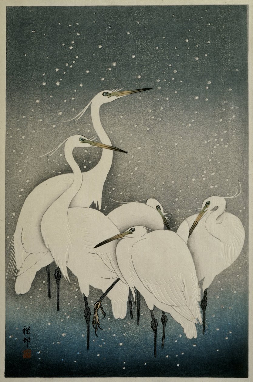 Ryhmä egrets tekijältä Ohara Koson