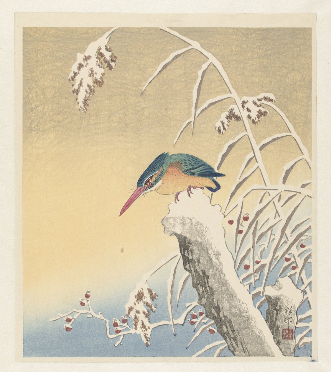 Kingfisher lumessa tekijältä Ohara Koson