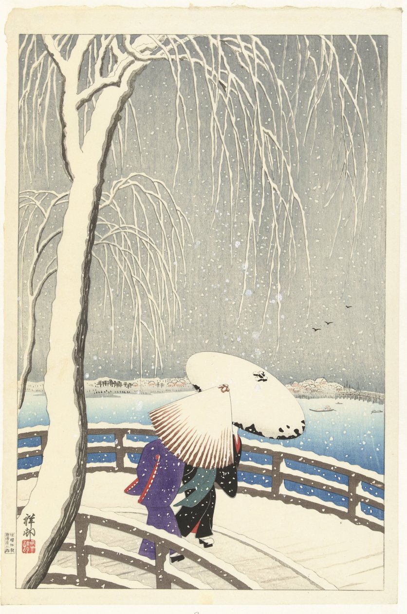 Yanagibashin lumessa tekijältä Ohara Koson