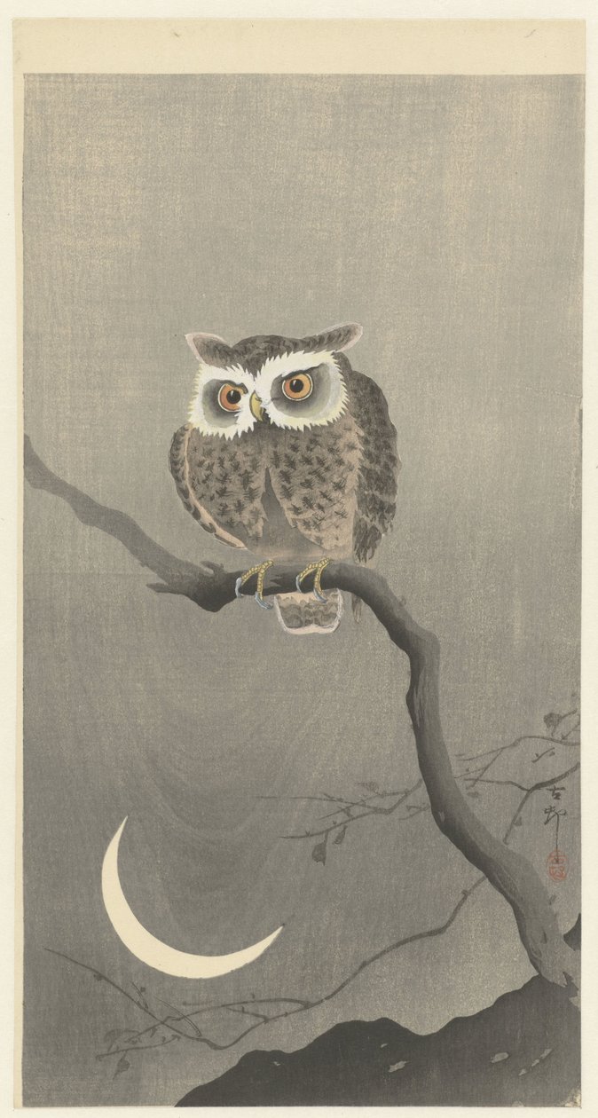 Pöllö paljaalla puun oksalla tekijältä Ohara Koson