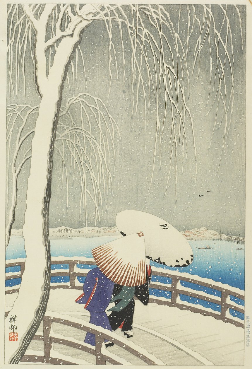 Snow at Yanagibashi, 1927 tekijältä Ohara Koson