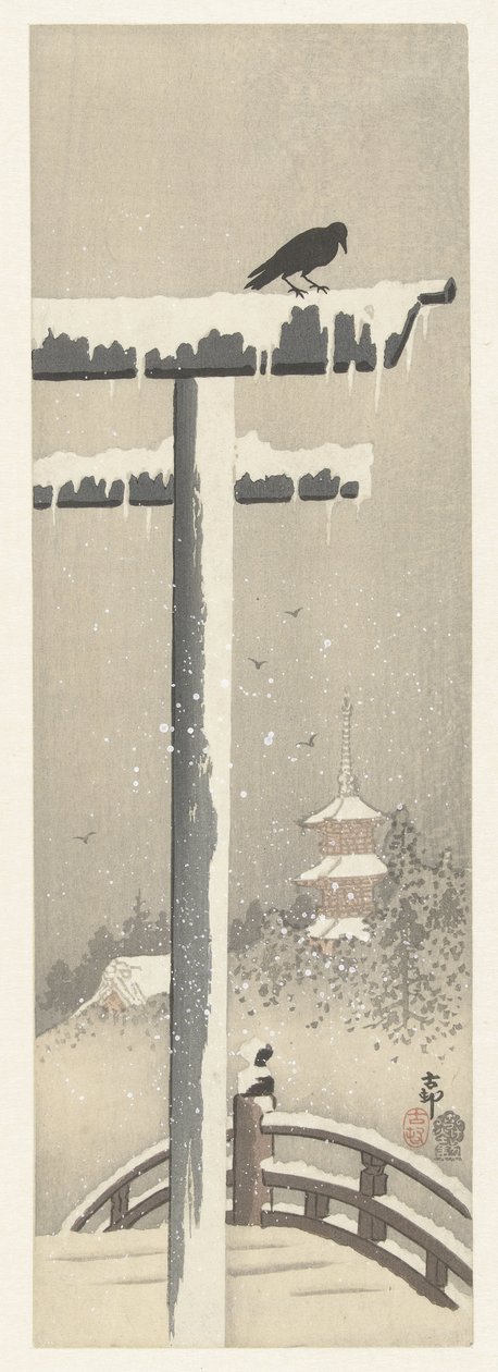 Torii lumessa tekijältä Ohara Koson