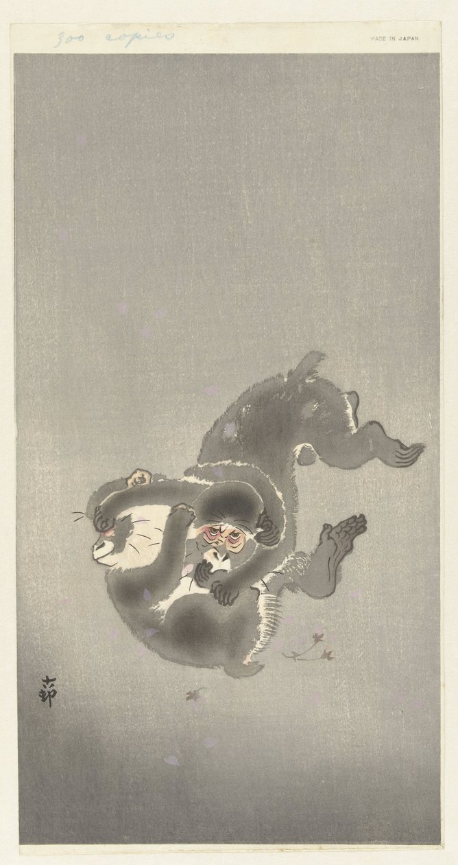 Kaksi apinaa leikkimässä tekijältä Ohara Koson