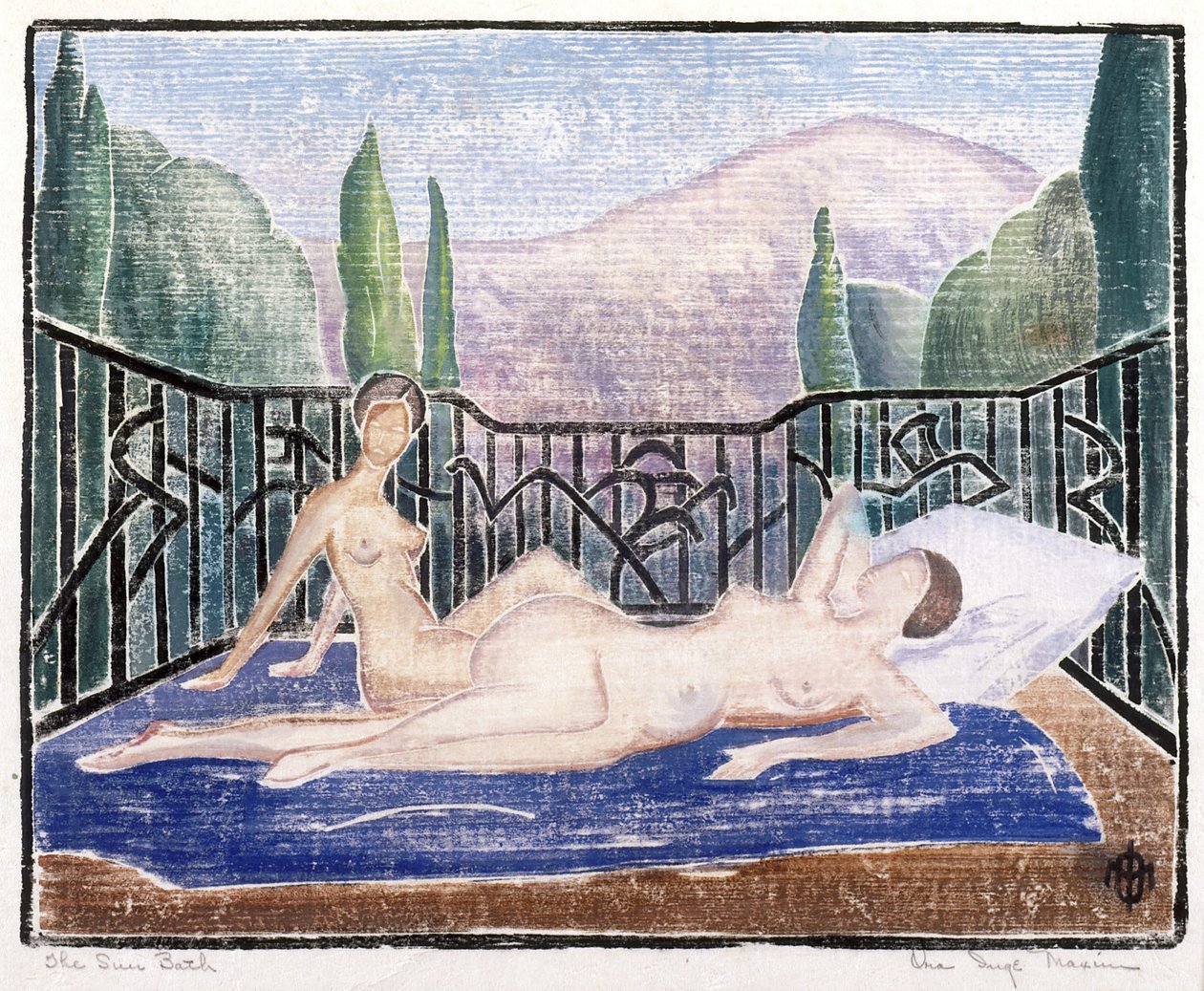 The Sun Bath (värillinen puupalikkaprintti) tekijältä Ora Inge Maxim