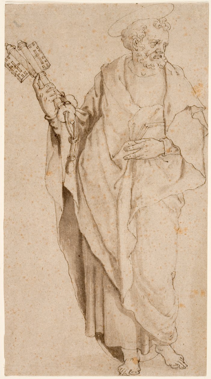 St. Peter, n. 1575 (kynä ja ruskea muste ja pesu liidulla paperille) tekijältä Orazio Samacchini