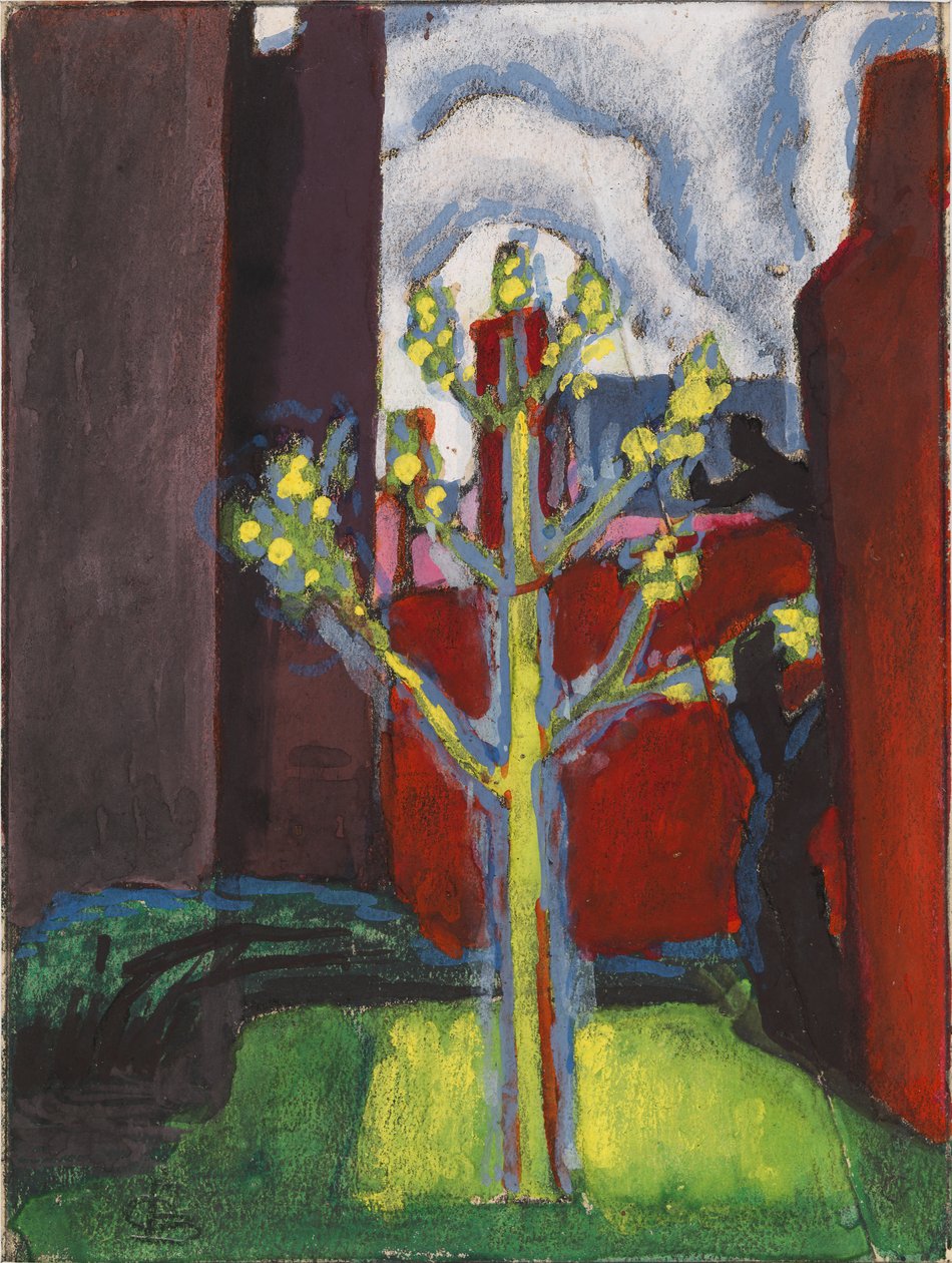 Nuori puu punaisella pihalla, 1919. tekijältä Oscar Bluemner