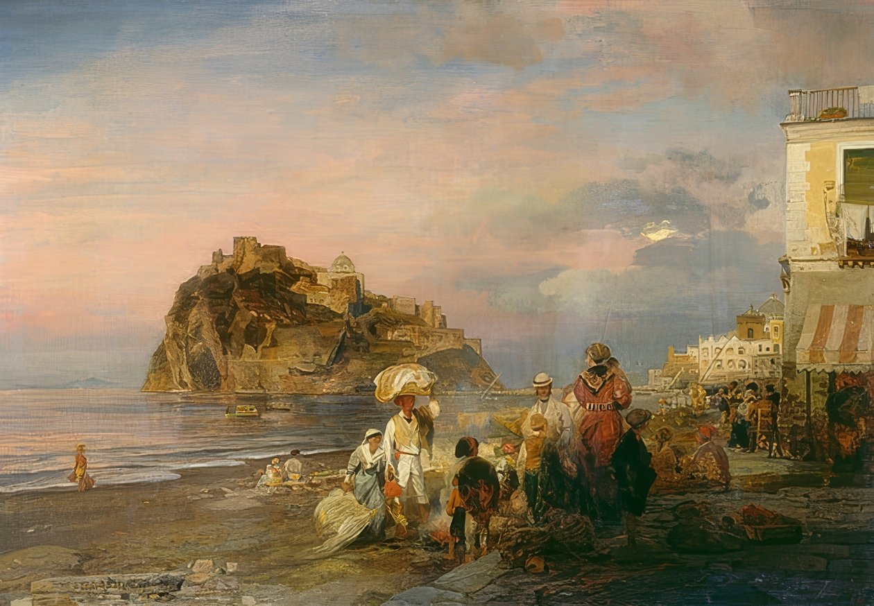 Iltaranta lähellä Ischiaa. 1879 tekijältä Oswald Achenbach