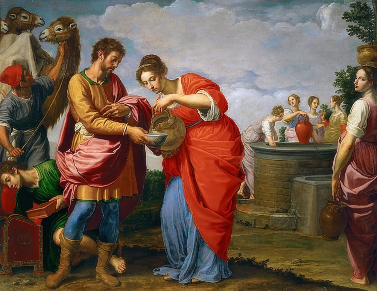 Rebekka ja Eliezer kaivolla. Noin 1626/27 tekijältä Ottavio Vannini