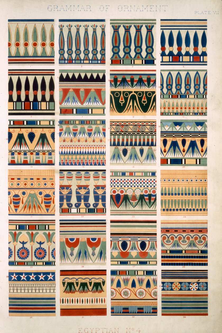 Egyptiläinen nro 4, levy VII, Owen Jonesin (1809-68) teoksesta "The Grammar of Ornament". tekijältä Owen Jones