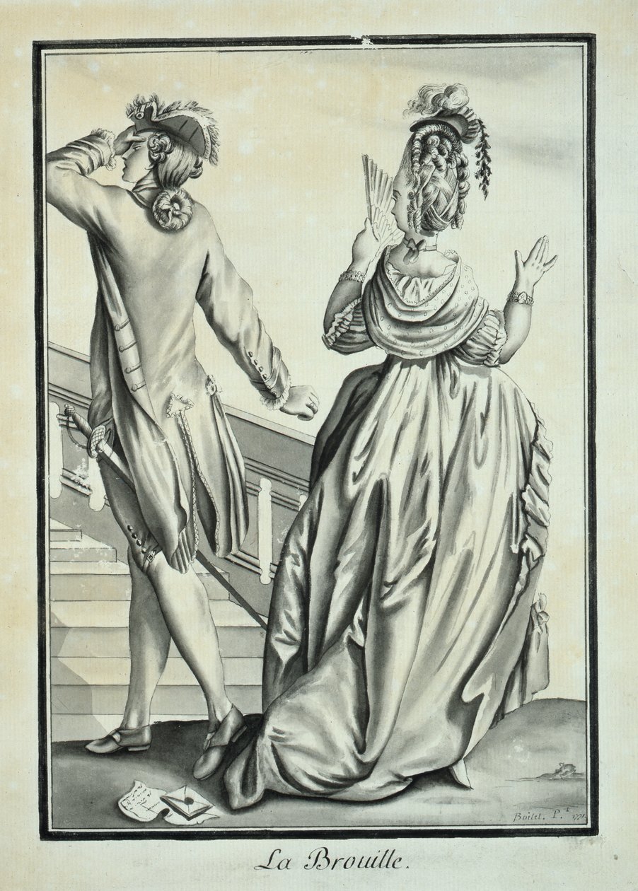La Brouille (Kiista) 1771 (kynä ja muste ja harmaa pesu paperille) tekijältä P. Boitet