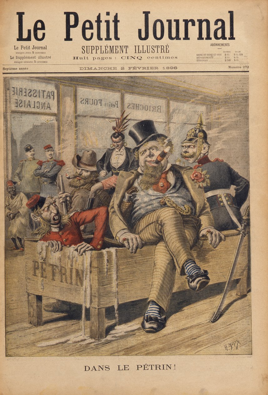 Sotkussa!, kuvitus Le Petit Journalista, kaivertanut Henri Meyer (1844-91) 2. helmikuuta 1896 tekijältä P.H.G.V. Michel