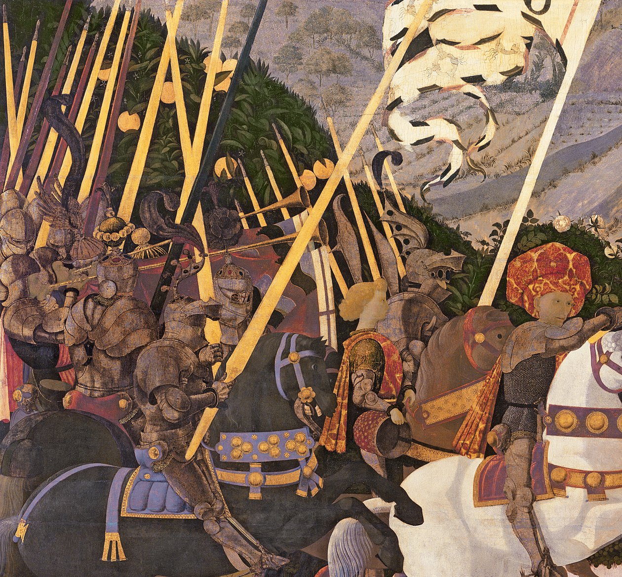 San Romanon taistelu, tempera n. 1450-60 paneelin yksityiskohdassa 30690 tekijältä Paolo Uccello