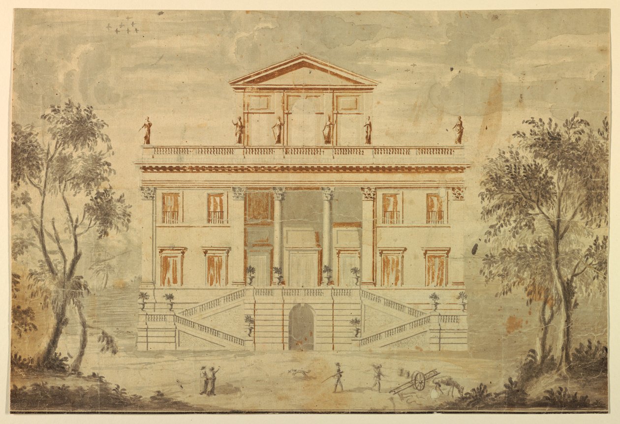 Piirustus, huvilan julkisivu, 1750-70 tekijältä Paolo Posi