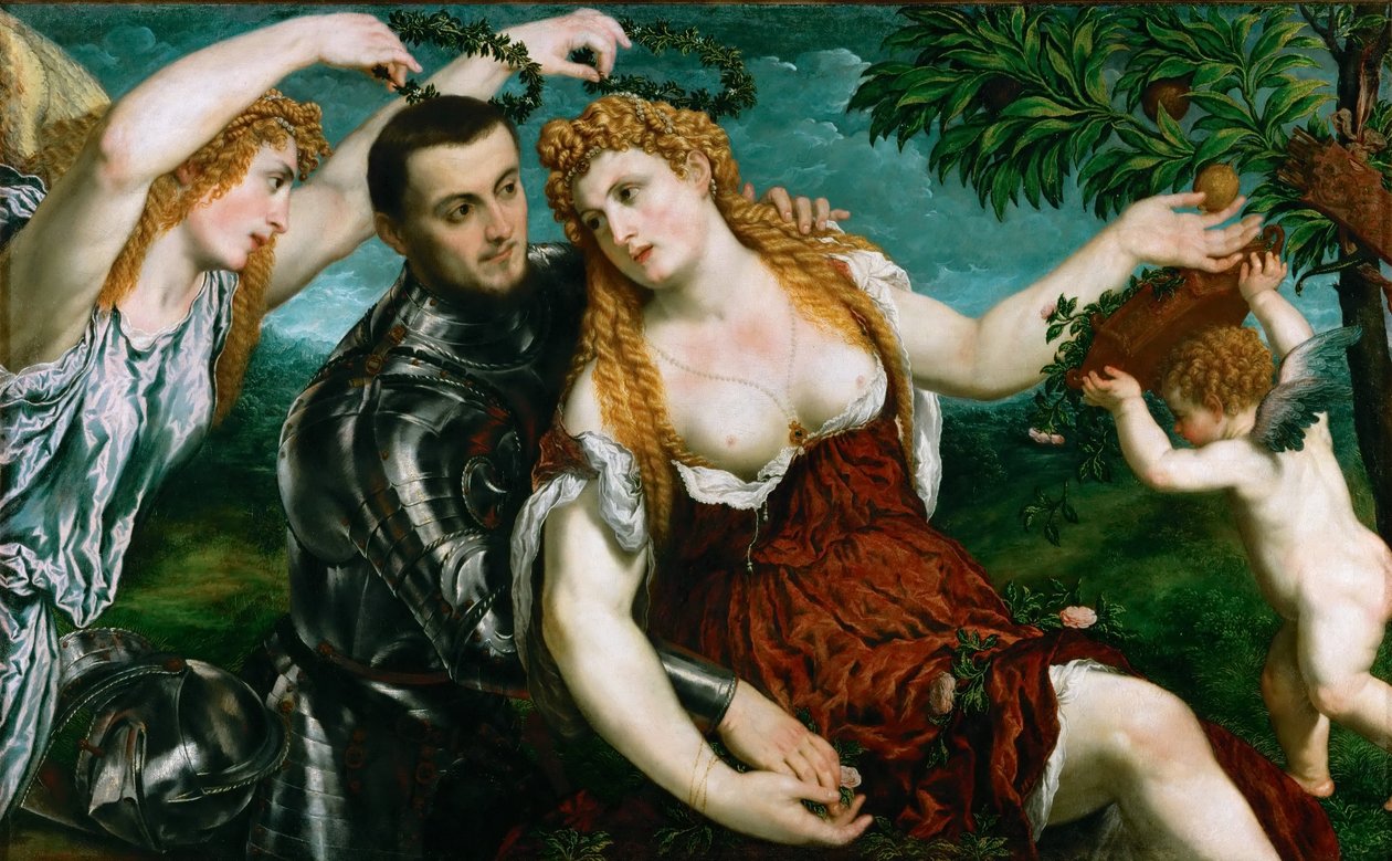 Allegoria (Mars, Venus, Victoria ja Cupid) Venus, Mars ja Cupid kruunaavat voiton tekijältä Paris Bordone