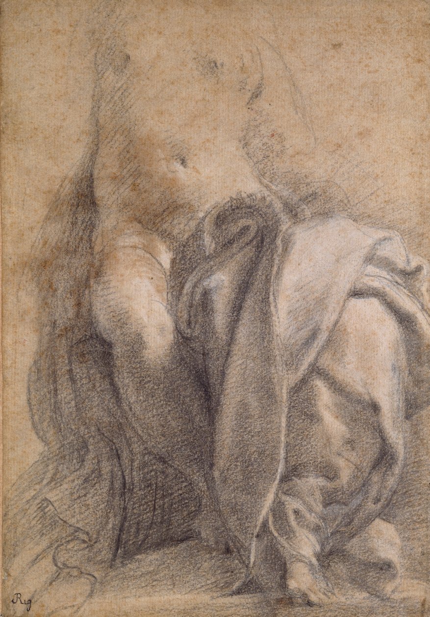 Istuva puolialaston nainen, jolla on verhoilu, 1520-1540 tekijältä Parmigianino