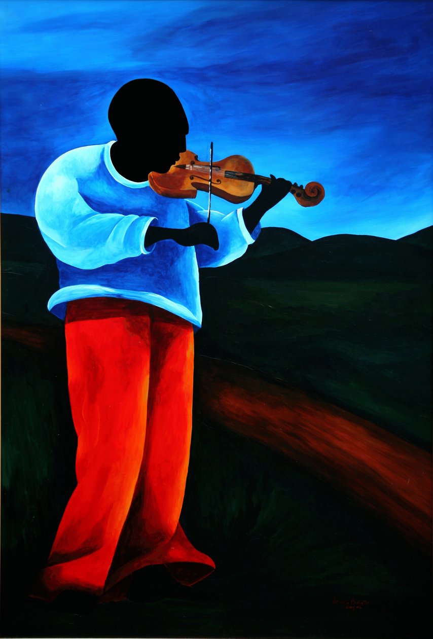 Viulisti Ti-Jean, 2008 (akryyli masoniitille) tekijältä Patricia Brintle