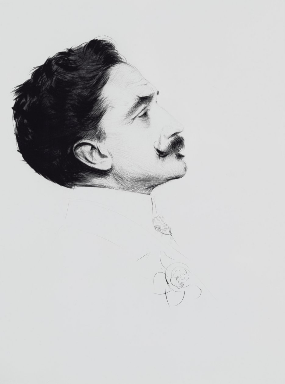 Robert de Montesquioun (1855-1921) muotokuva (kuivakärki paperille) tekijältä Paul Cesar Helleu