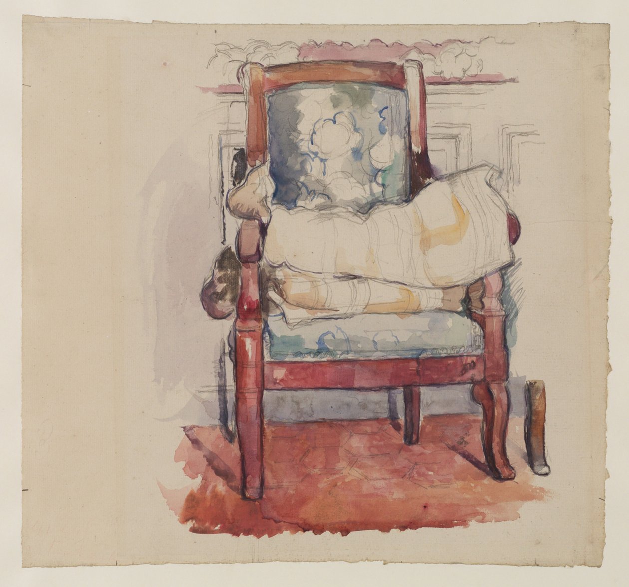 Nojatuoli, 1885-90 (lyijykynä, wc ja guassi paperille) tekijältä Paul Cézanne