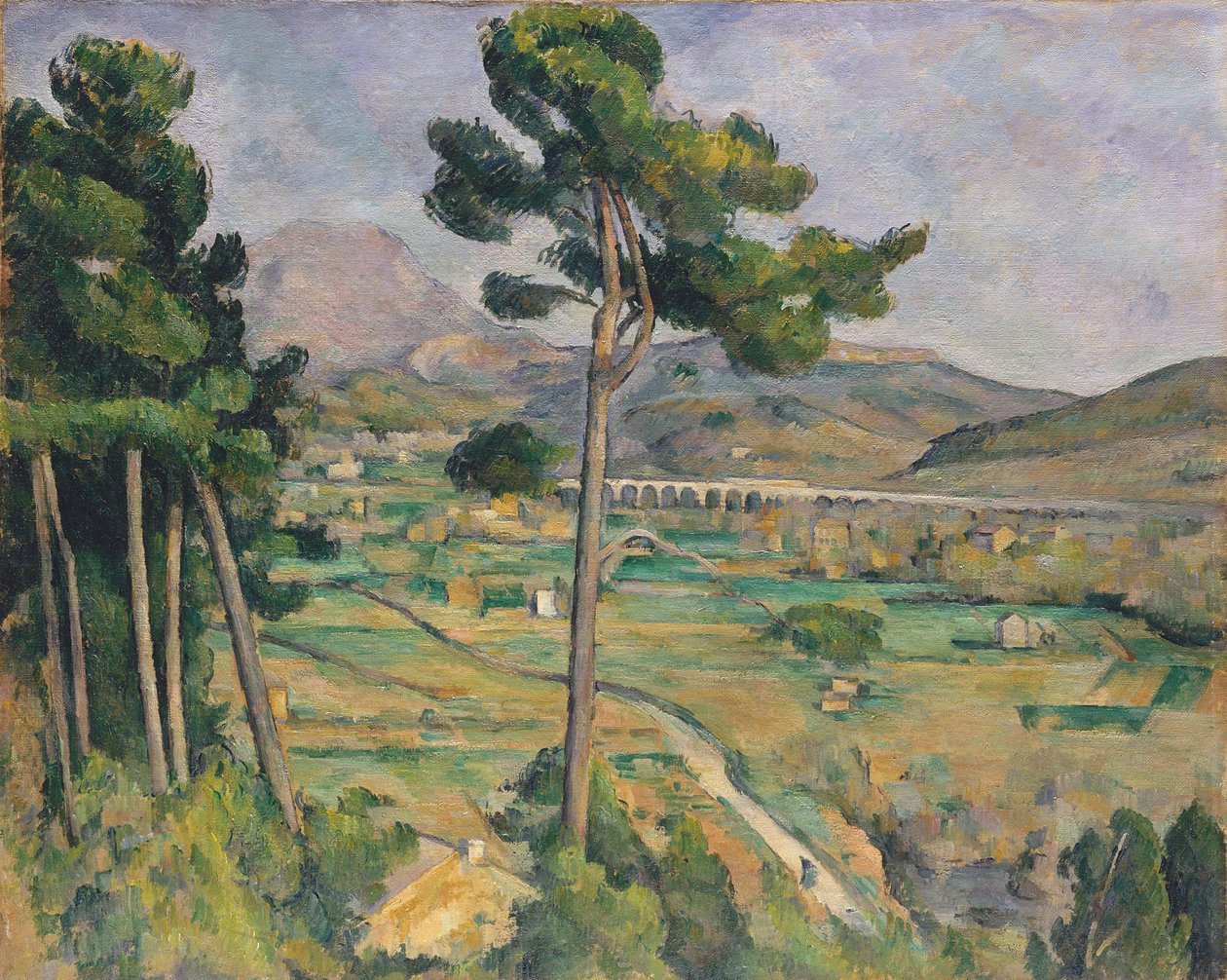 Maisema maasillalla: Montagne Sainte-Victoire, n. 1885-87 tekijältä Paul Cézanne