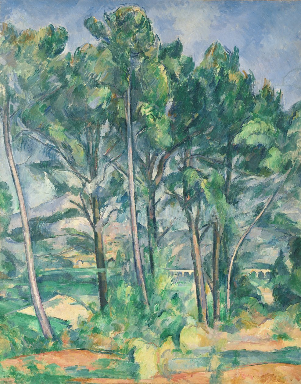 Akvedukti (Montagne Sainte-Victoire puiden läpi nähtynä), noin 1885-87. tekijältä Paul Cézanne