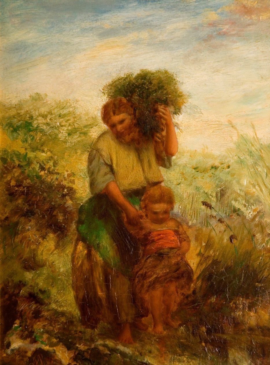 Gorse Gatherer - Child Crossing Mountain Stream, 1855 tekijältä Paul Falconer Poole