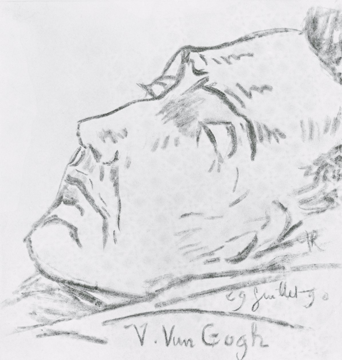 Vincent Van Goghin (1853-90) muotokuva kuolinvuoteella, 29. heinäkuuta 1890 (hiili paperilla) tekijältä Paul Gachet