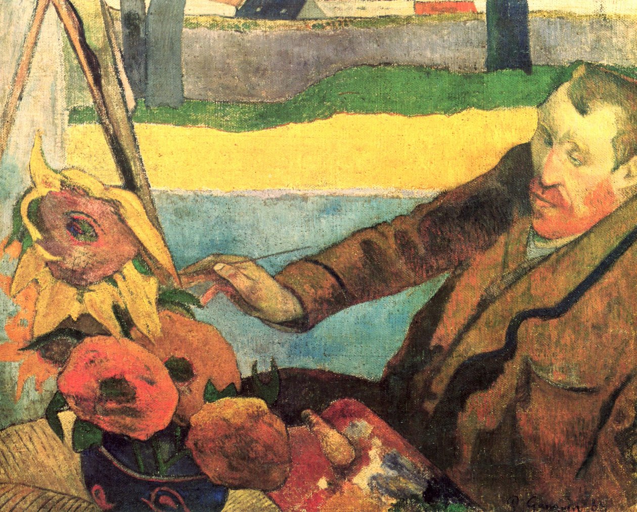 Porträt des Vincent van Gogh, Sonnenblumen malend tekijältä Paul Gauguin