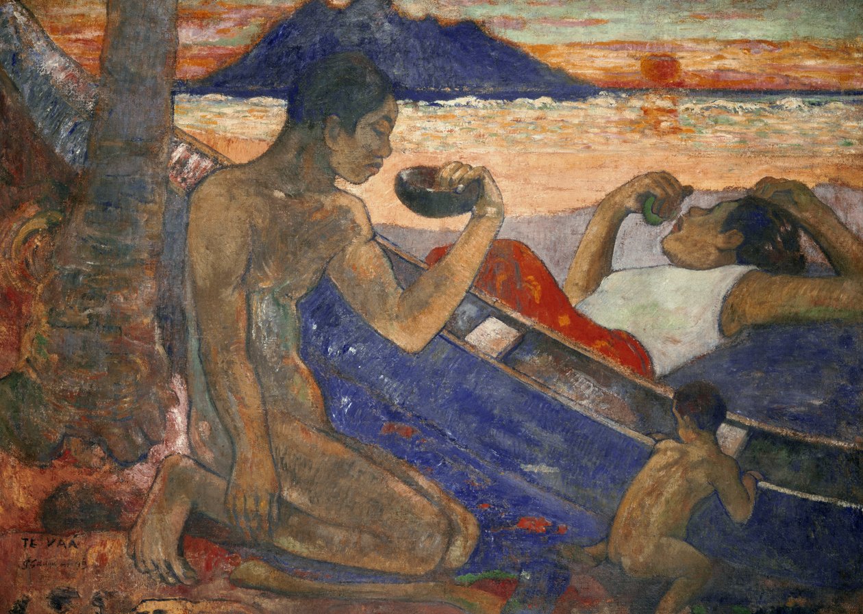 Kanootti (Tahitian perhe), 1896 tekijältä Paul Gauguin